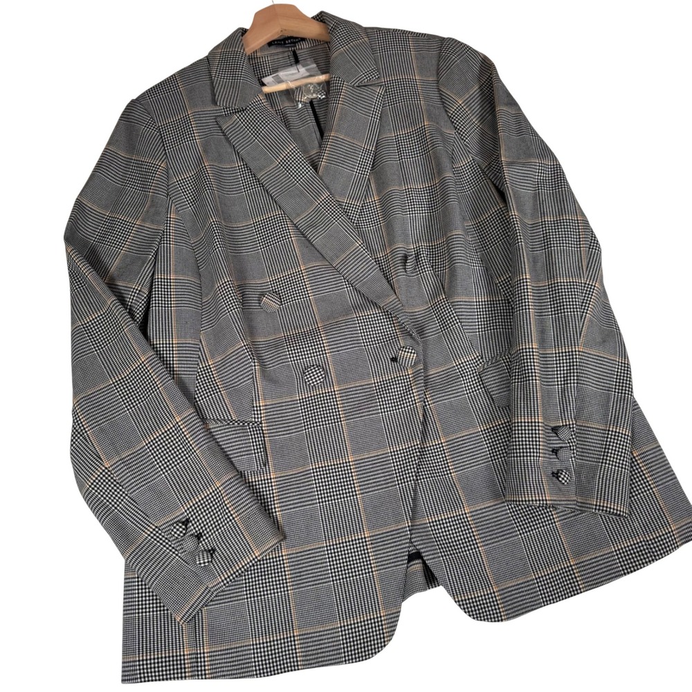 Lane‎ Bryant NWT 14 Plaid Double Breasted Blazer Tan Black Glen Check 602144
